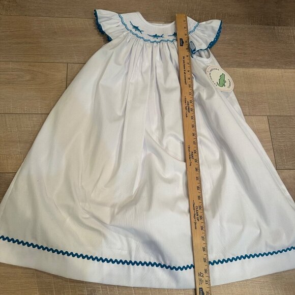 SOUTHERN SMOCKED WHITE DRESS NEW BLUE MARLINS FISH SIZE 8 - Picture 5 of 11